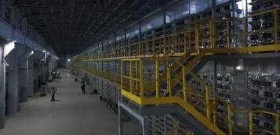 A sophisticated cryptocurrency mining farm with hosted ASIC machines